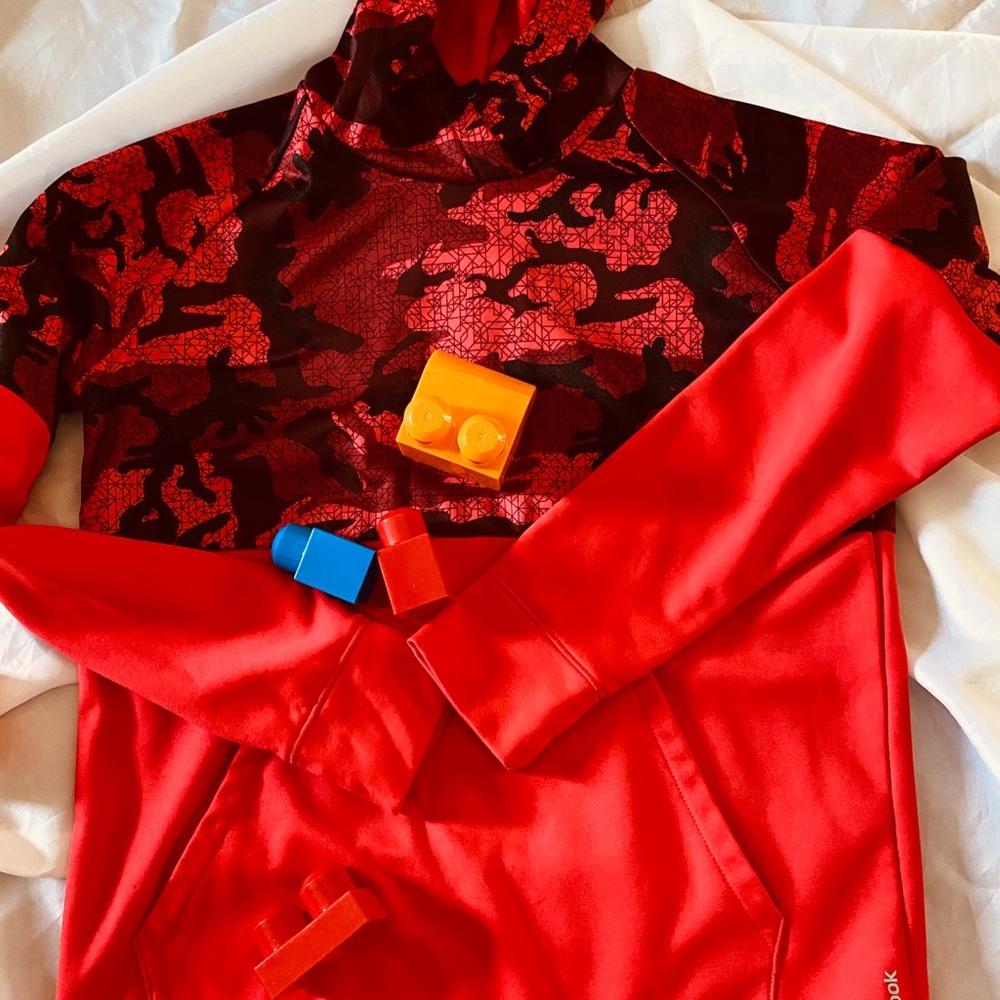 Boys Reebok hoodie, bright red and black geometric